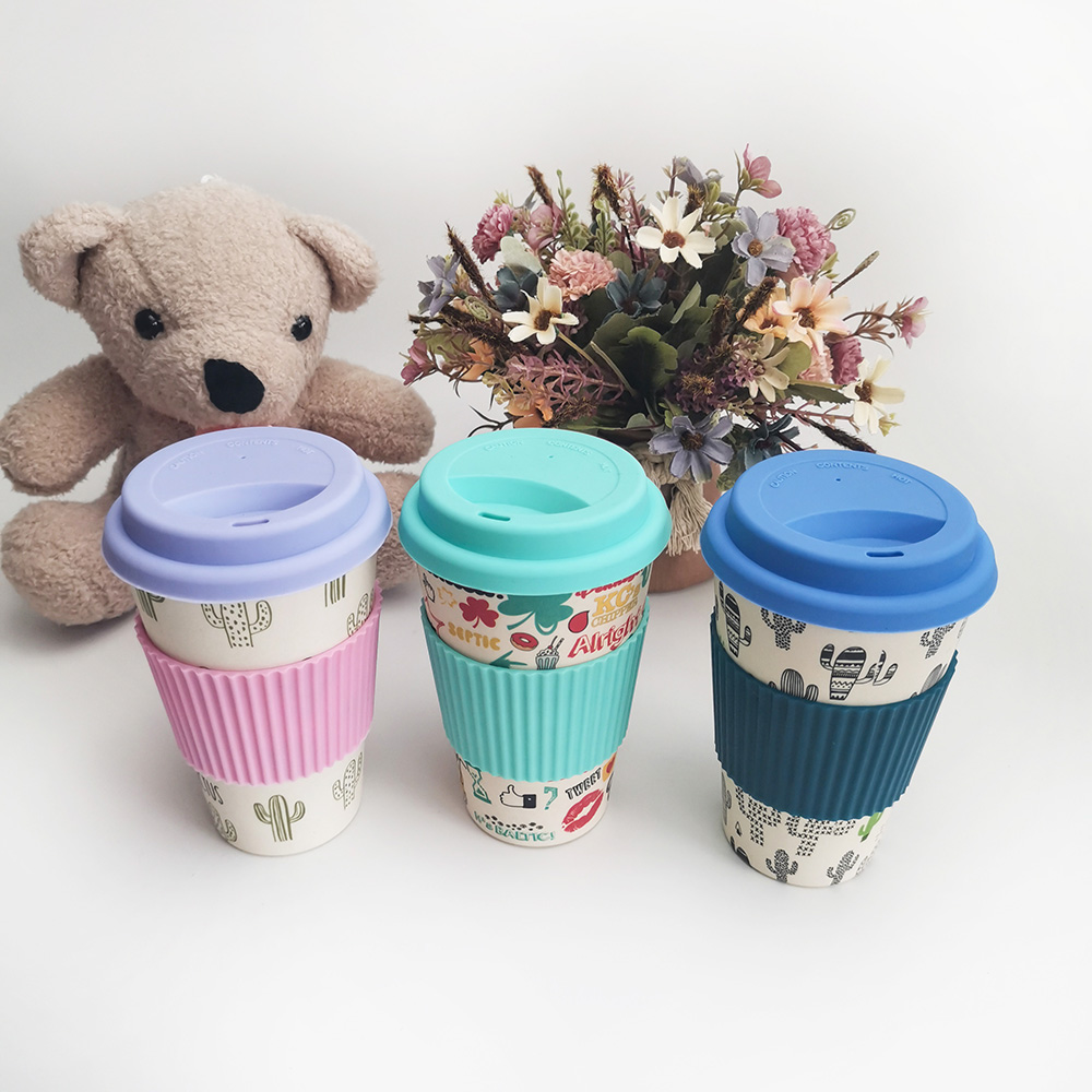 Nontoxic Design 400ML Melamine/Bamboo Fiber Coffee Cup In Lids