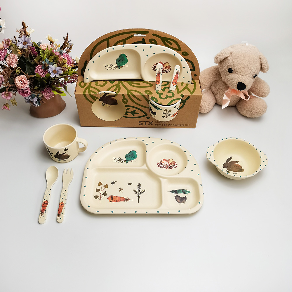 Avis Pattern Design Segregate cancellos Bamboo Fiber Baby Pascens Tableware Box Set