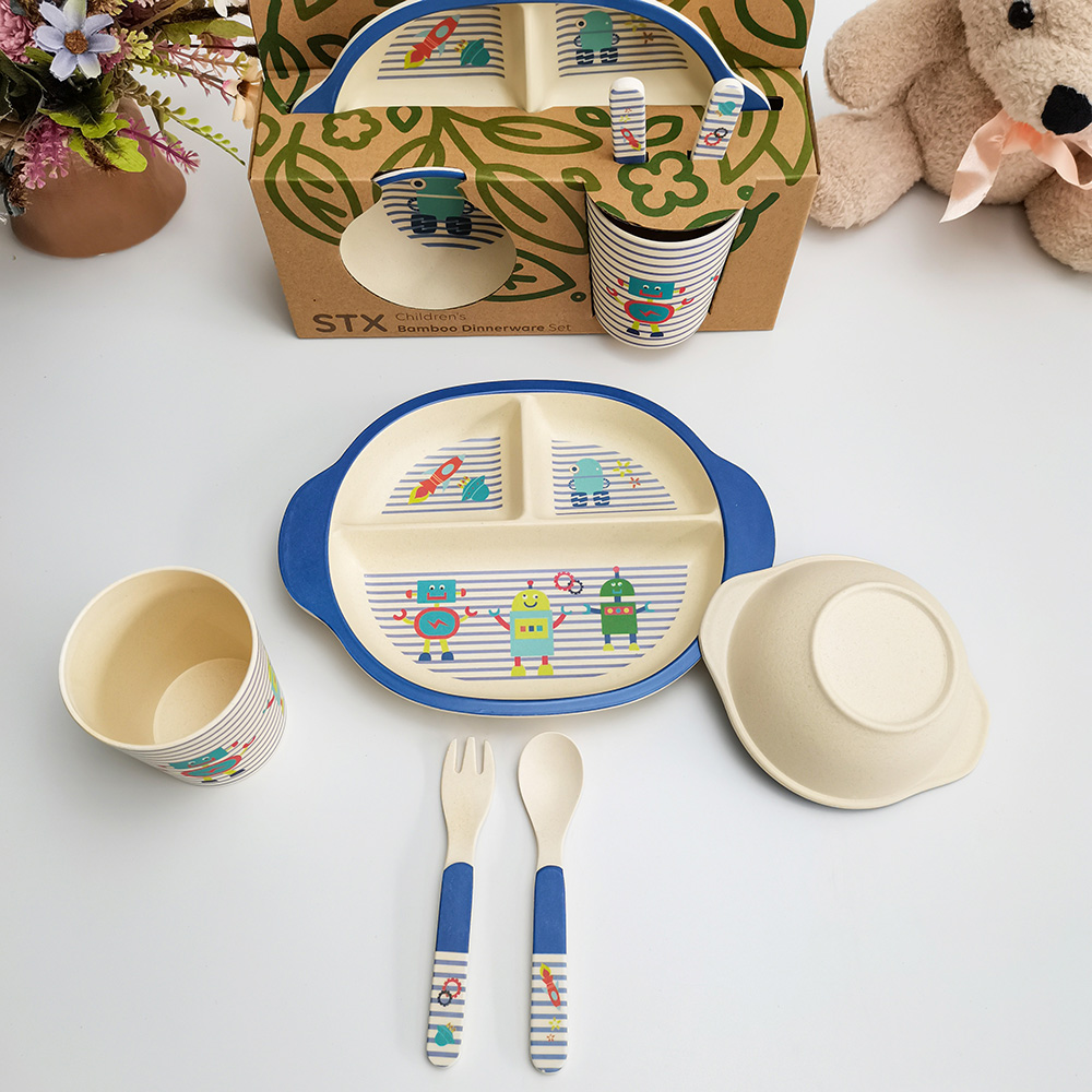 Viverra Animal Pattern Bamboo Crater Cochleari Orem Feeding Tableware Set