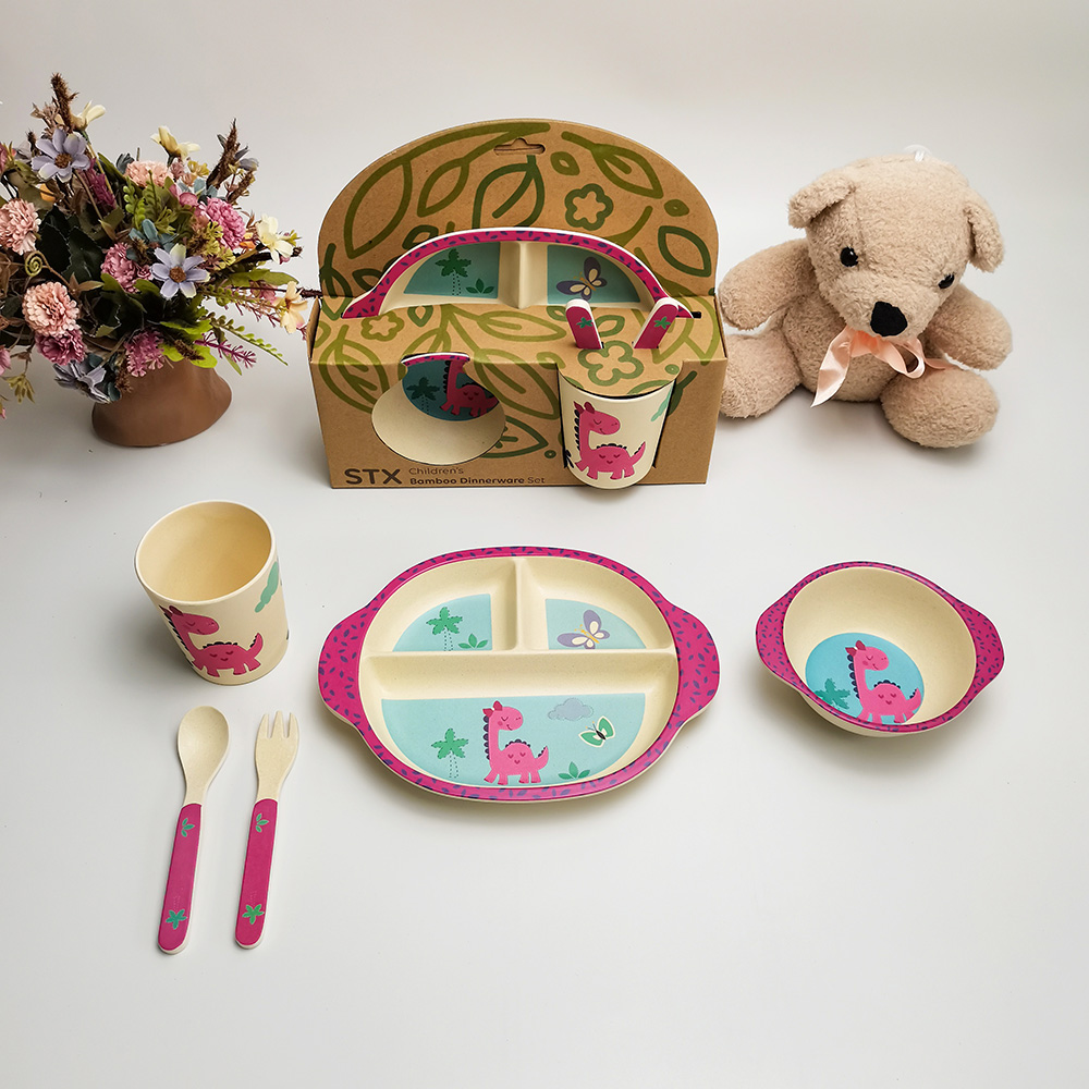 Metamine aut Bamboo Fiber Animal Currus Tableware Set Kids Prandium Set