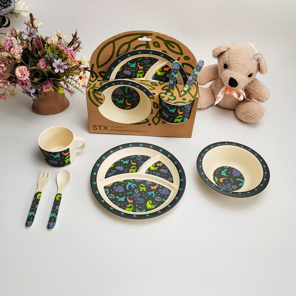 High Quality Natural Cartoon Material Bamboo Fiber Baby Tableware Set